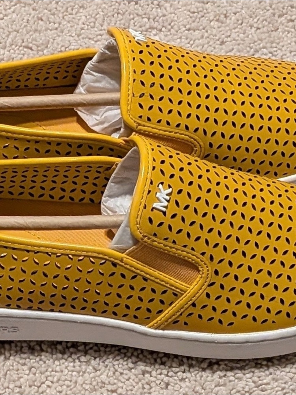 Michael Kors Keaton Yellow Perforated Leather Slip On. New Without Box